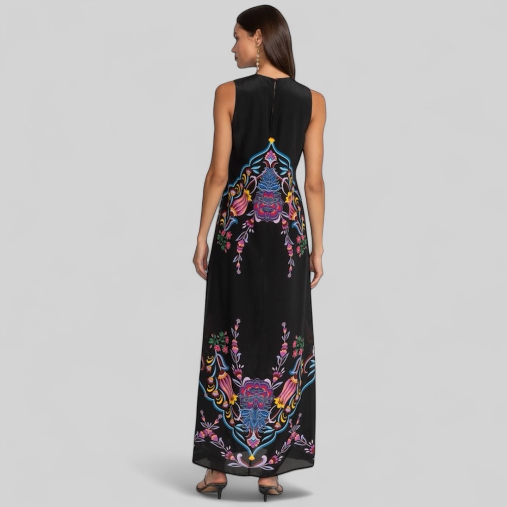 JADE BY JOHNNY WAS TATIANNA BLACK  KALEIDOSCOPE SILK MAXI DRESS SIZE S - Picture 5 of 11